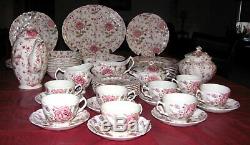 Johnson Brothers England Rose Chintz in Pink, China 59 Pc Set for 8 & Serving Pc