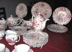 Johnson Brothers England Rose Chintz in Pink, China 59 Pc Set for 8 & Serving Pc