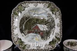 Johnson Brothers Friendly Village 8 Square Snack Plates & 8 Cups Covered Bridge