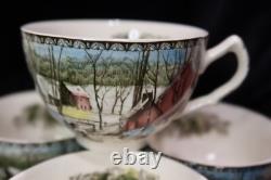 Johnson Brothers Friendly Village 8 Square Snack Plates & 8 Cups Covered Bridge