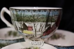 Johnson Brothers Friendly Village 8 Square Snack Plates & 8 Cups Covered Bridge