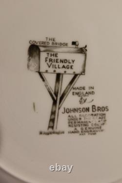 Johnson Brothers Friendly Village 8 Square Snack Plates & 8 Cups Covered Bridge