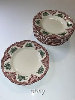 Johnson Brothers Friendly Village Dinner Plates 9 Set of 8 England Red Green