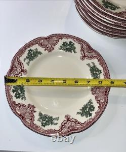 Johnson Brothers Friendly Village Dinner Plates 9 Set of 8 England Red Green