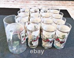 Johnson Brothers Friendly Village Iced Tea Pitcher And 15 Glasses