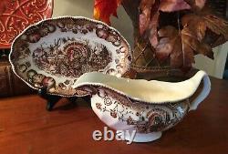 Johnson Brothers HIS MAJESTY Gravy Boat & Underplate Thanksgiving Turkey Autumn