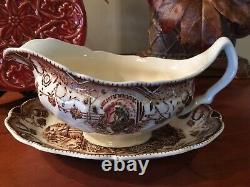 Johnson Brothers HIS MAJESTY Gravy Boat & Underplate Thanksgiving Turkey Autumn