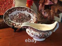 Johnson Brothers HIS MAJESTY Gravy Boat & Underplate Thanksgiving Turkey Autumn