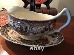 Johnson Brothers HIS MAJESTY Gravy Boat & Underplate Thanksgiving Turkey Autumn