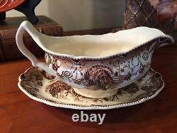 Johnson Brothers HIS MAJESTY Gravy Boat & Underplate Thanksgiving Turkey Autumn