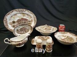 Johnson Brothers Heritage Hall 4411 Serving Platter with Gravy Boat and Bowls