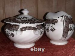 Johnson Brothers, His Majesty, Turkey Pattern, Creamer and Covered Sugar Bowl, M