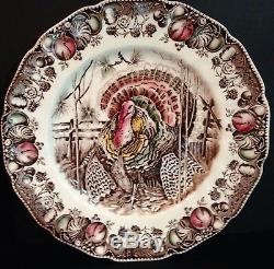 Johnson Brothers His Majesty Turkey Porcelain Dinner Plates 9 ea 8 Cup + Saucer