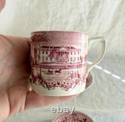 Johnson Brothers Historic America Wash DC red transferware cup & saucer x4