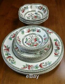 Johnson Brothers Indian Tree China Cream Green Key England Dinner Plate Bowl Set