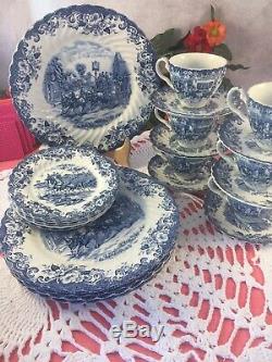 Johnson Brothers Ironstone China Coaching Scene Blue & White Setting for 6 #10