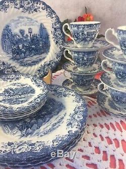 Johnson Brothers Ironstone China Coaching Scene Blue & White Setting for 6 #10