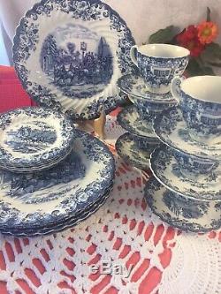 Johnson Brothers Ironstone China Coaching Scene Blue & White Setting for 6 #10