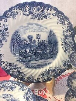 Johnson Brothers Ironstone China Coaching Scene Blue & White Setting for 6 #10