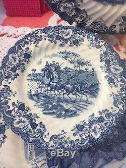 Johnson Brothers Ironstone China Coaching Scene Blue & White Setting for 6 #10