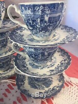 Johnson Brothers Ironstone China Coaching Scene Blue & White Setting for 6 #10