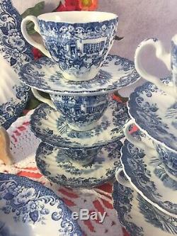 Johnson Brothers Ironstone China Coaching Scene Blue & White Setting for 6 #10