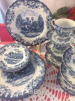 Johnson Brothers Ironstone China Coaching Scene Blue & White Setting for 6 #10