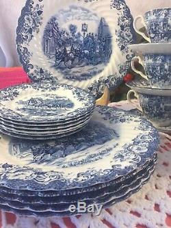 Johnson Brothers Ironstone China Coaching Scene Blue & White Setting for 6 #10