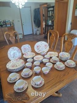 Johnson Brothers Ironstone Vintage Rose Chintz Pink 53 Piece Grouping England