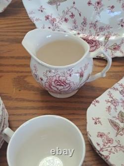 Johnson Brothers Ironstone Vintage Rose Chintz Pink 53 Piece Grouping England