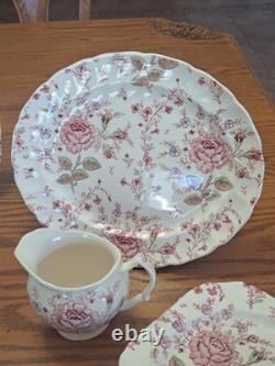 Johnson Brothers Ironstone Vintage Rose Chintz Pink 53 Piece Grouping England