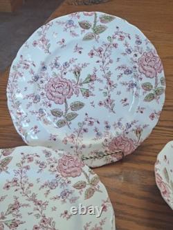 Johnson Brothers Ironstone Vintage Rose Chintz Pink 53 Piece Grouping England