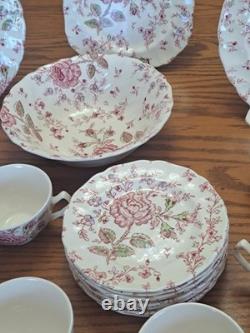 Johnson Brothers Ironstone Vintage Rose Chintz Pink 53 Piece Grouping England