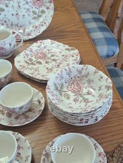 Johnson Brothers Ironstone Vintage Rose Chintz Pink 53 Piece Grouping England