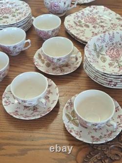 Johnson Brothers Ironstone Vintage Rose Chintz Pink 53 Piece Grouping England