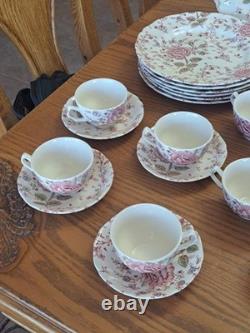 Johnson Brothers Ironstone Vintage Rose Chintz Pink 53 Piece Grouping England
