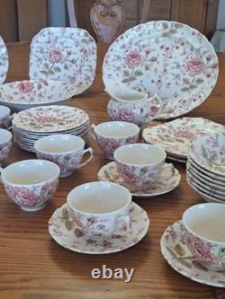 Johnson Brothers Ironstone Vintage Rose Chintz Pink 53 Piece Grouping England