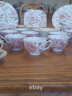 Johnson Brothers Ironstone Vintage Rose Chintz Pink 53 Piece Grouping England