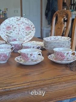 Johnson Brothers Ironstone Vintage Rose Chintz Pink 53 Piece Grouping England