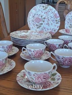 Johnson Brothers Ironstone Vintage Rose Chintz Pink 53 Piece Grouping England