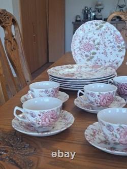 Johnson Brothers Ironstone Vintage Rose Chintz Pink 53 Piece Grouping England
