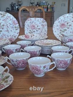 Johnson Brothers Ironstone Vintage Rose Chintz Pink 53 Piece Grouping England