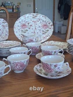 Johnson Brothers Ironstone Vintage Rose Chintz Pink 53 Piece Grouping England
