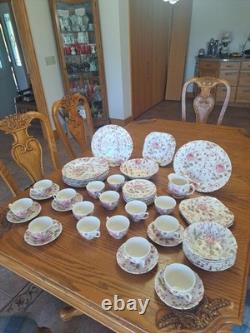 Johnson Brothers Ironstone Vintage Rose Chintz Pink 53 Piece Grouping England