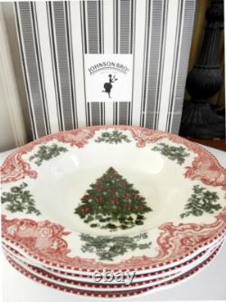 Johnson Brothers OLD BRITAIN CASTLES PINK CHRISTMAS Soup Bowls SET/4 NEWithBOX