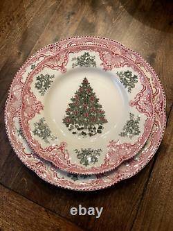 Johnson Brothers Old Britain Castles Christmas Accent Dinner Plate Set of 4 RARE