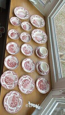 Johnson Brothers Old Britain Castles Pink 21 Pc Red Mark Bowls, Plates, Cups