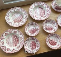 Johnson Brothers Old Britain Castles Pink 21 Pc Red Mark Bowls, Plates, Cups