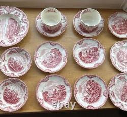 Johnson Brothers Old Britain Castles Pink 21 Pc Red Mark Bowls, Plates, Cups