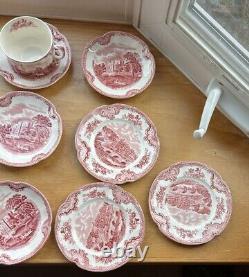 Johnson Brothers Old Britain Castles Pink 21 Pc Red Mark Bowls, Plates, Cups